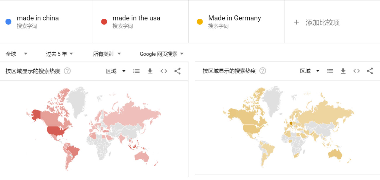 以美国制造与德国制造受全球关注高的国家